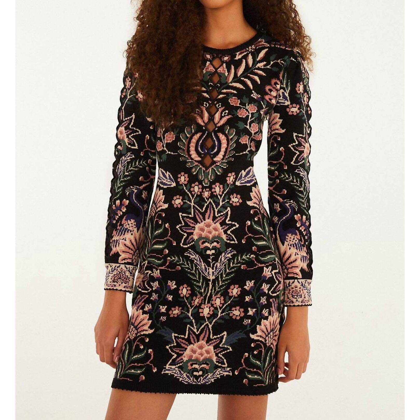 New Farm Rio Marvelous Garden Knit Minidress In Black
